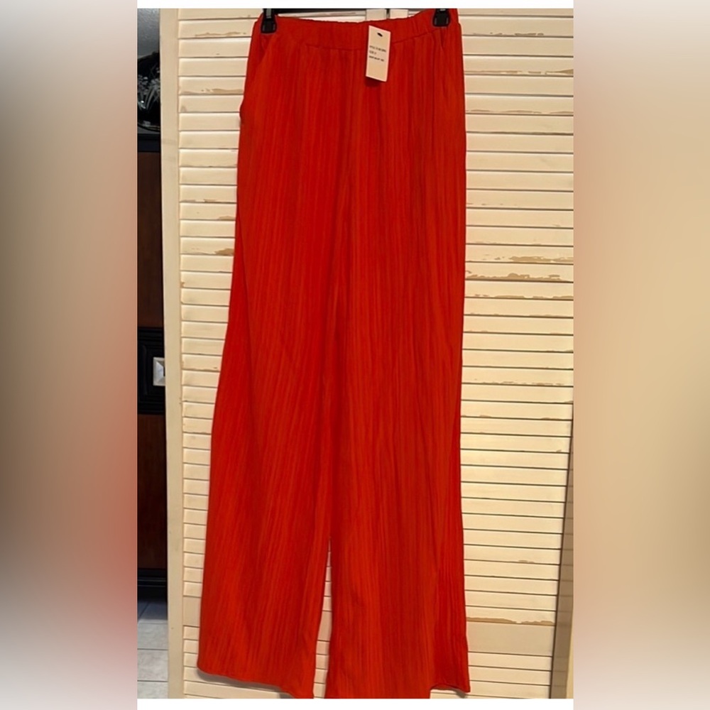 Idem ditto Women's Terracotta crinkled Pants pull on elastic waist